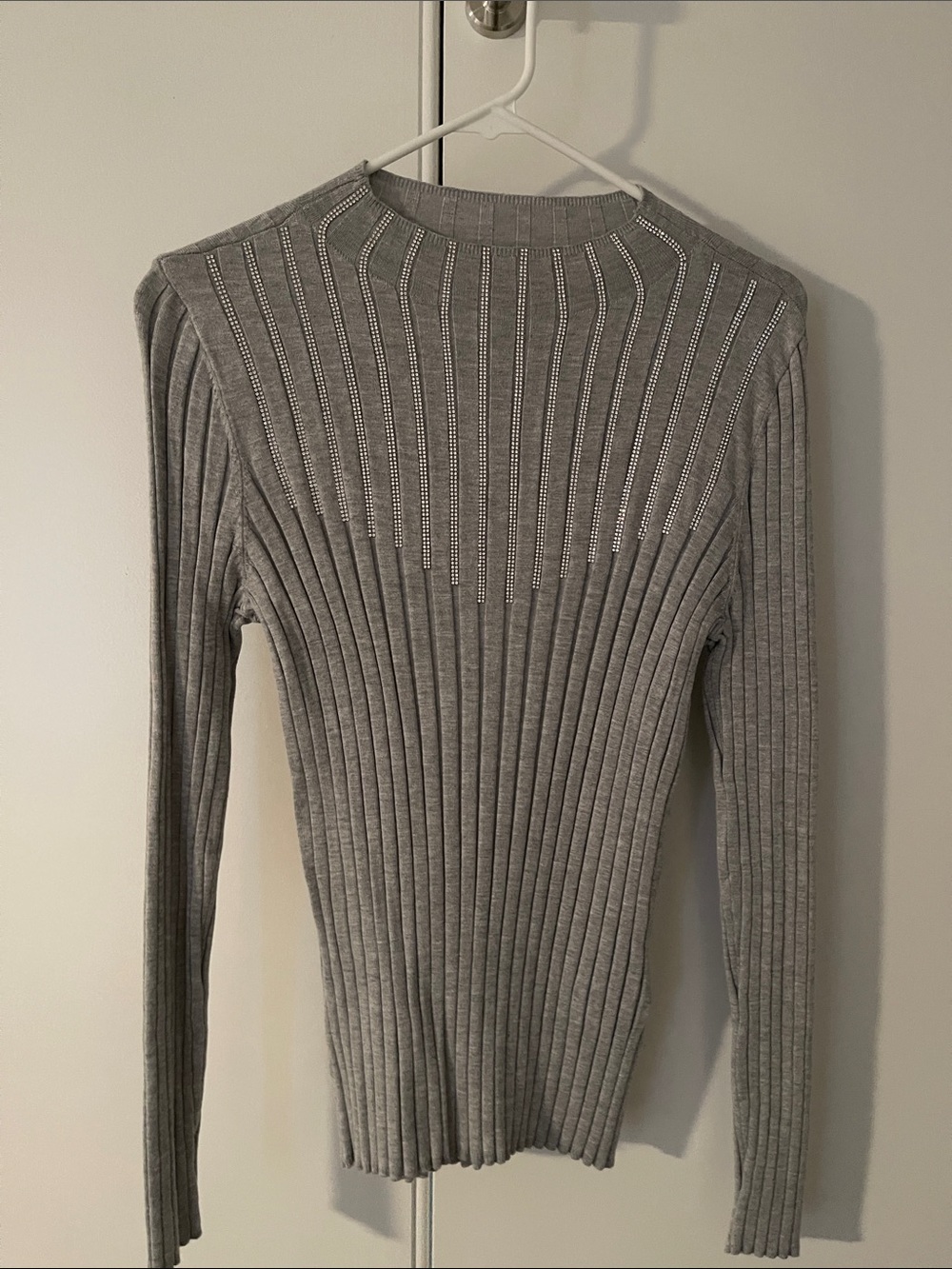 INC Long Sleeve Knit Sweater with Crystals Gray size Medium